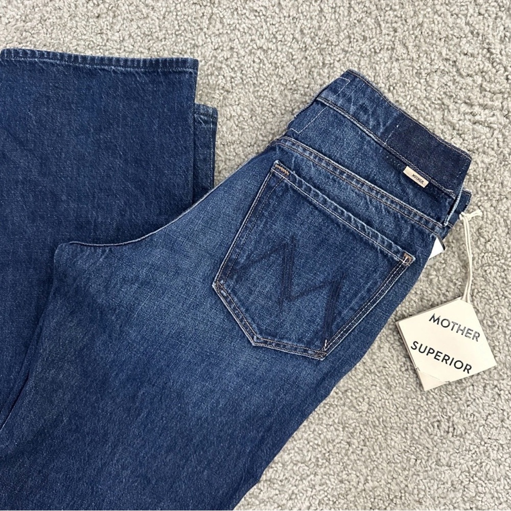 MOTHER High-Rise Straight Jeans in Dark Blue Denim